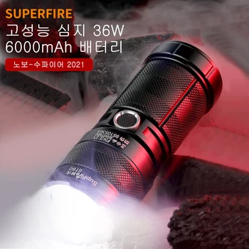 SUPERFIRE 미등 줌 USB-C 충전식 LED 손전등, 6000mAh 배터리 내장 랜턴, 캠핑 토치, GT60 xhp90 2600lm