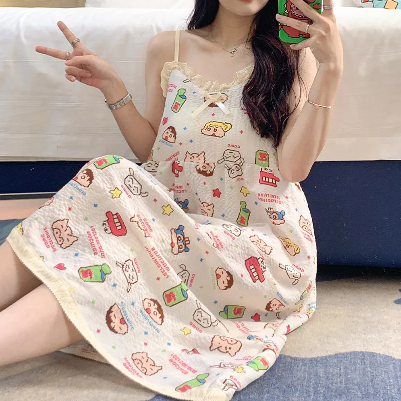 Sleepwear Women Summer Nightgown Lingerie Cartoon Print Sweet Homewear Underwear Loose Nightwear Cute Princess Lounge Clothing