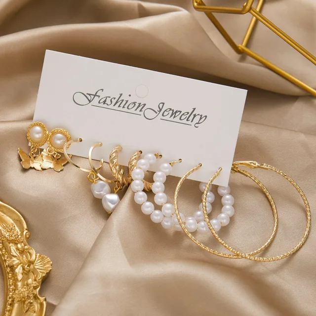 Korean Trendy Geometirc Butterfly Pearl Earrings Set For Women Resin Acrylic Star Heart Round Hoop Earrings Brincos Jewelry Gift ER22Y0080