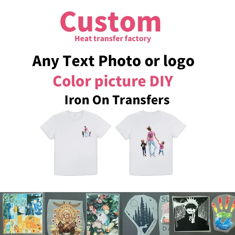 Custom Iron-on Transfers For Clothing Brand Logo PET dtf Heat Transfers  ready to press picture Ironing Thermal Sticker