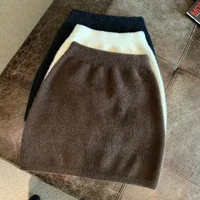 Elastic Waist Slim Women Short Skirt Sexy Elegant All-Match Basic Mini Skirt Winter Sweet Casual Knit Imitation Mink Fur Skirt - Image 2