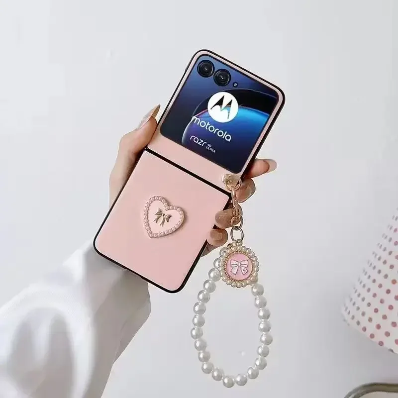 Luxury Love Pearl Heart Bracelet Leather Phone Case Cover