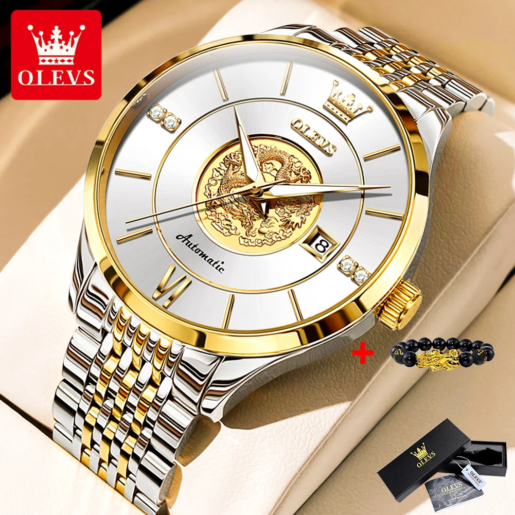 

OLEVS 6693 Luxury Mechanical Watch For Men Waterproof Calendar Men's Watches 42.5mm Dragon Dial Fashion Man Wristwatch 2023 New