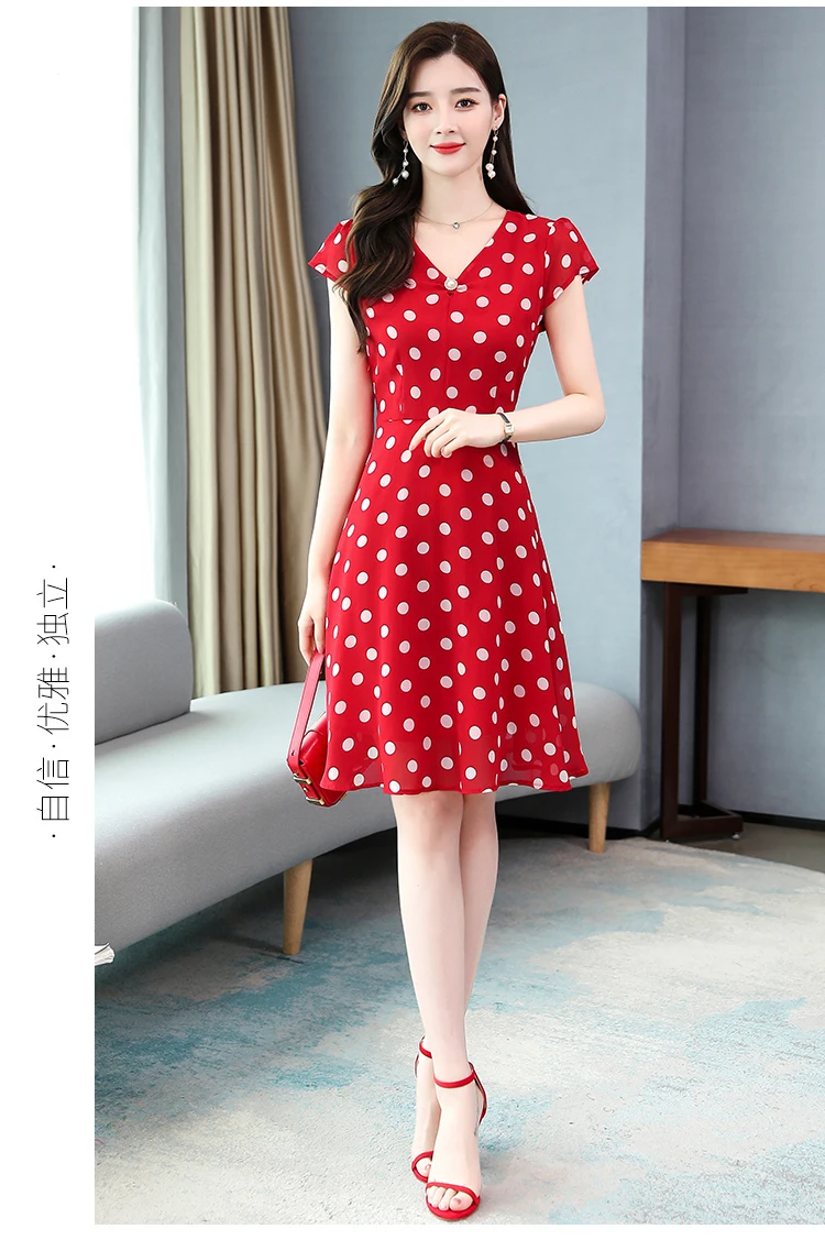 Mini Polka Dot Dress Short Dresses Women 2022 Summer Dresses Woman Casual Chiffon Sexy Black Red Floral V-neck Plus Size L-5XL lulus dresses