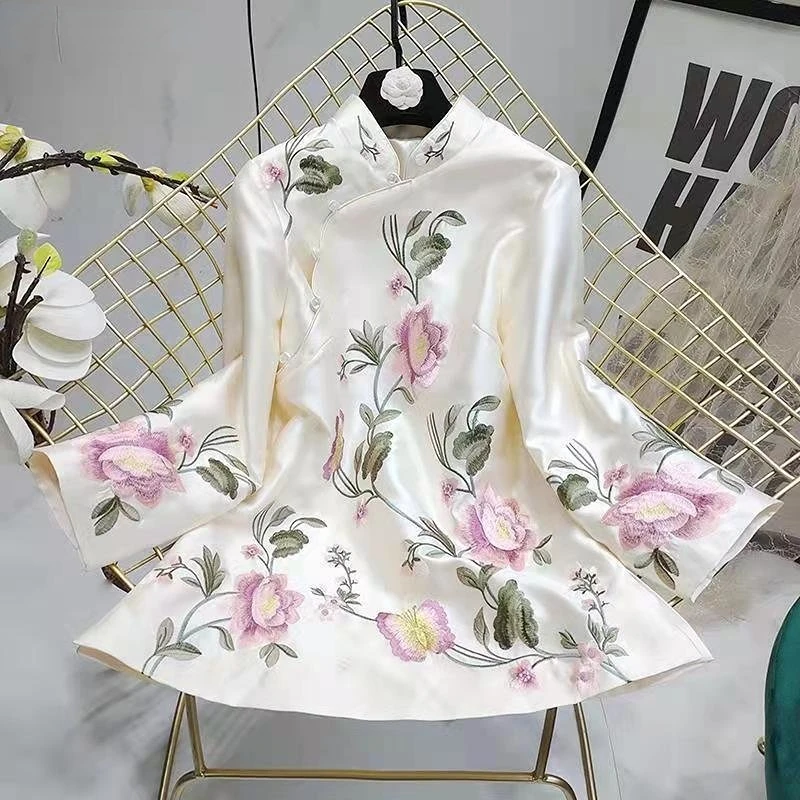 Tang Suit Shirt National Style Traditional Elegant Embroidery Women Chinese Vintage Blouse 4XL Loose Female Hanfu Tops Women Chinese Shirt