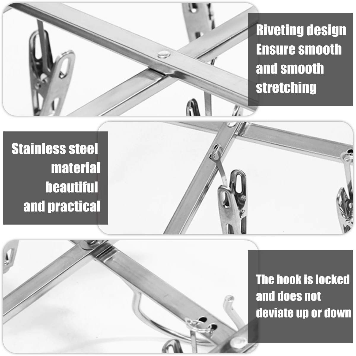 Folding Drying Rack with 35/20 Clips Stainless Steel Windproof Underwear Socks Clip Swivel Hook Hanger Space Saving Drying Rack 5