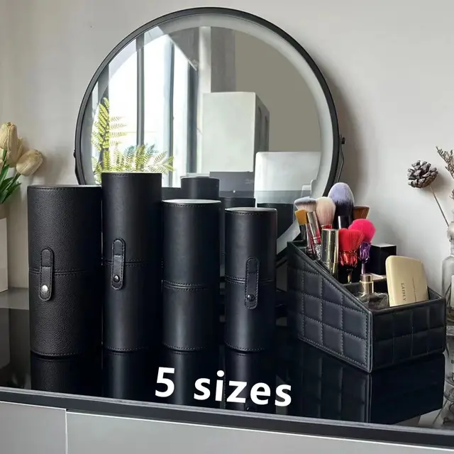 High Quality PU Leather Makeup Brush Bucket Multiple Sizes Large Capacity Storage Bucket Dresser Desktop Organizer Storage Box 1