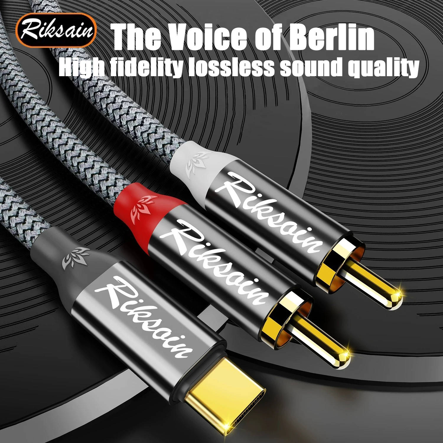 Premium USB-C to 2RCA Audio Adapter with Gold-Plated Connectors for Enhanced Sound Quality