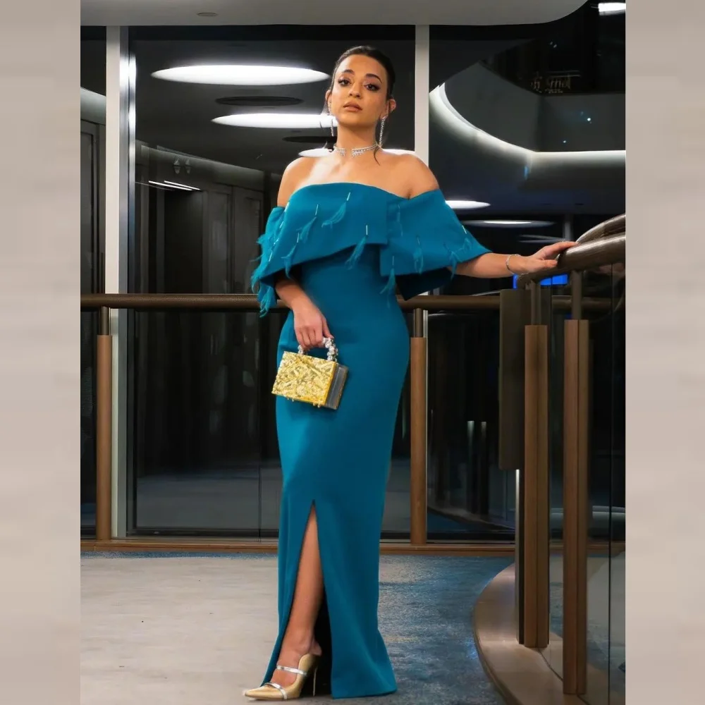 Sparkle High Quality Exquisite Jersey Feathers Draped Pleat Valentine's Day A-line Off-the-shoulder Bespoke Occasion Gown