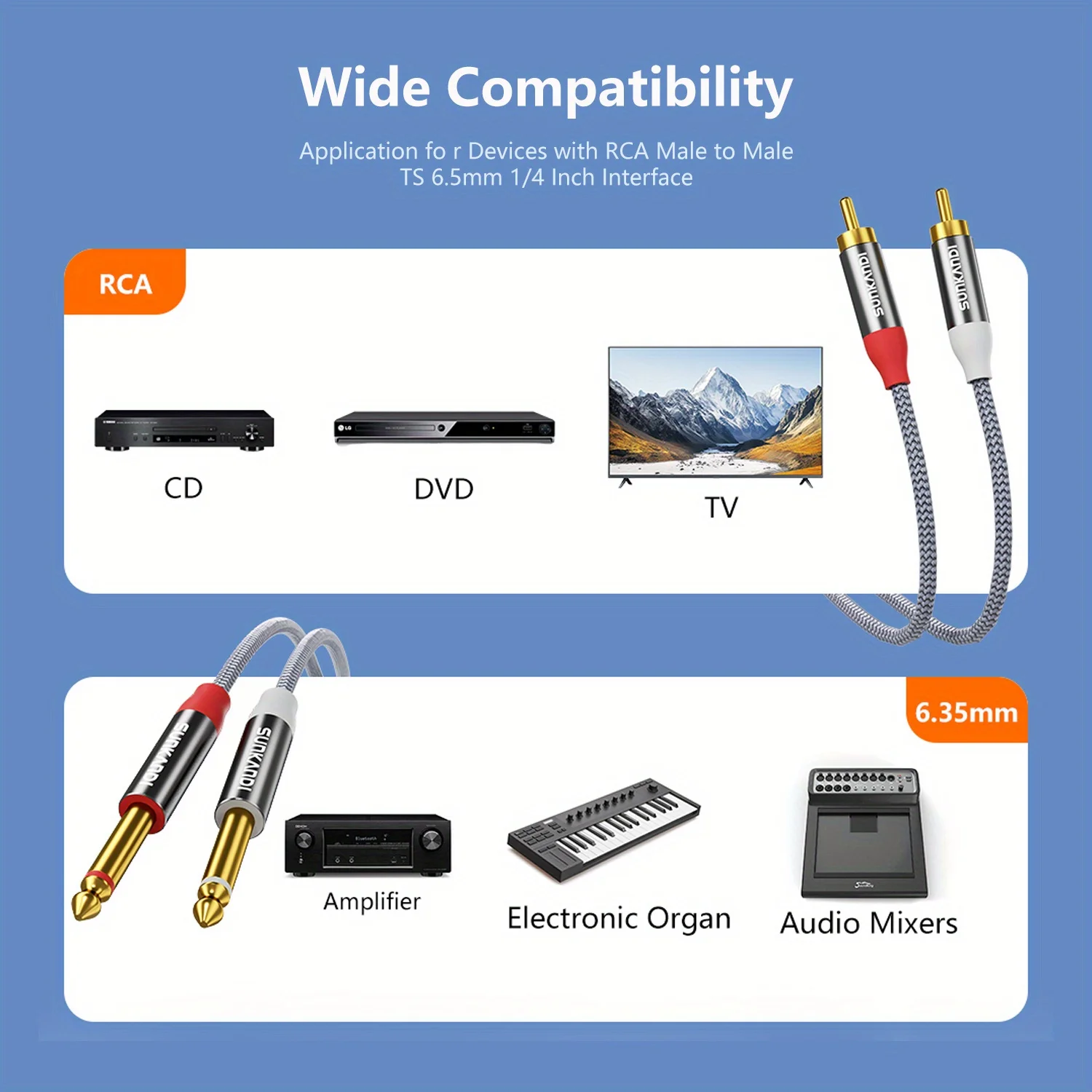 Premium Audio Interconnect Cable for AV Receivers and Speakers