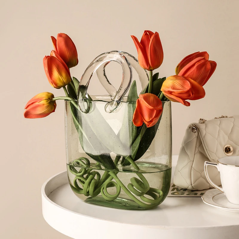 

Clear Glass Bag Vase Creative Fish Tank Decor Bubble Flower Handbag Bag Vase Desktop Centerpiece Home Decor Wedding Tulip Basket