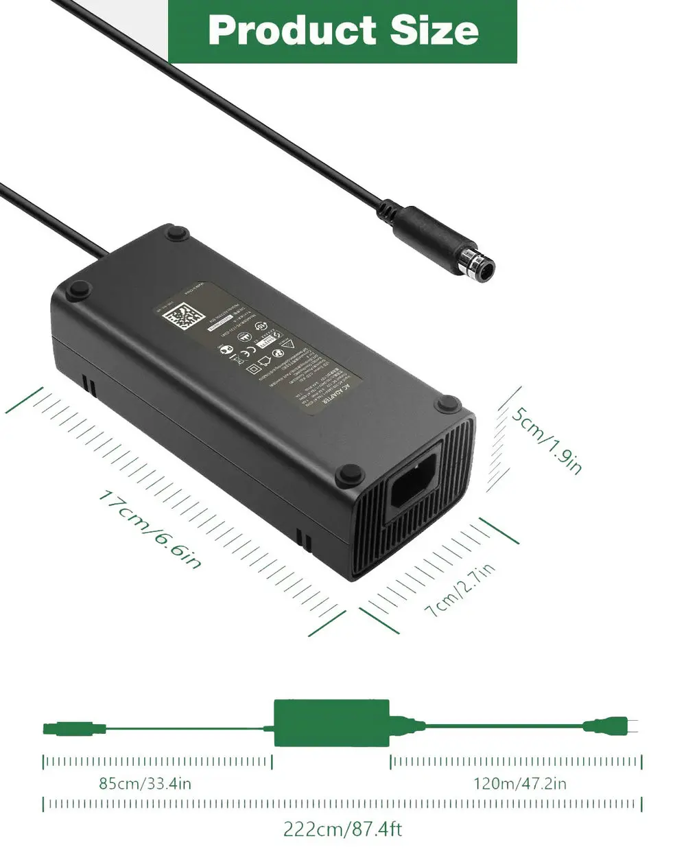 For Xbox360 E Console Replacement Power Supply AC Adapter Brick with Cord Universal 110-240V Charger for Gaming Console