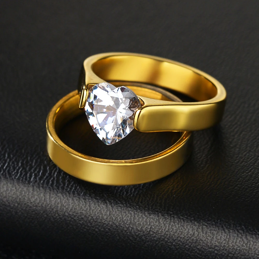 Crystal Rings Stone Rings Fashion Rings Wedding Rings Couple Rings Fashion Ring Finger Rings Romantic Double Ring Set For Women Ladies Lover Party Wedding Fashion Rhinestone Clear Crystal Rings Jewelry Gift
