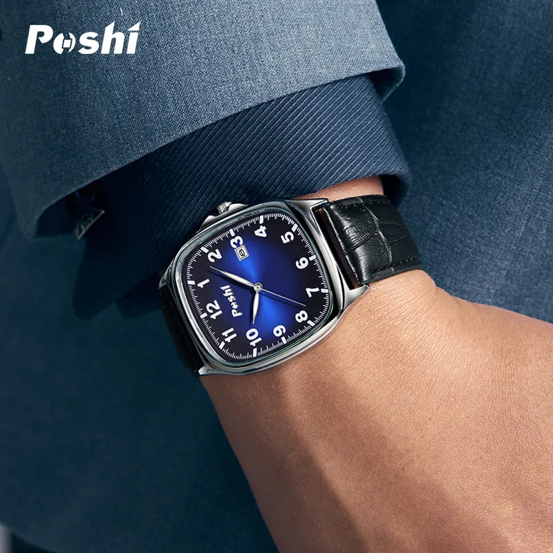 POSHI Men Watch Fashion Leather Strap Quartz Watches Waterproof Luminous Calendar Top Brand Luxury Casual Sport Men's Wristwatch 3