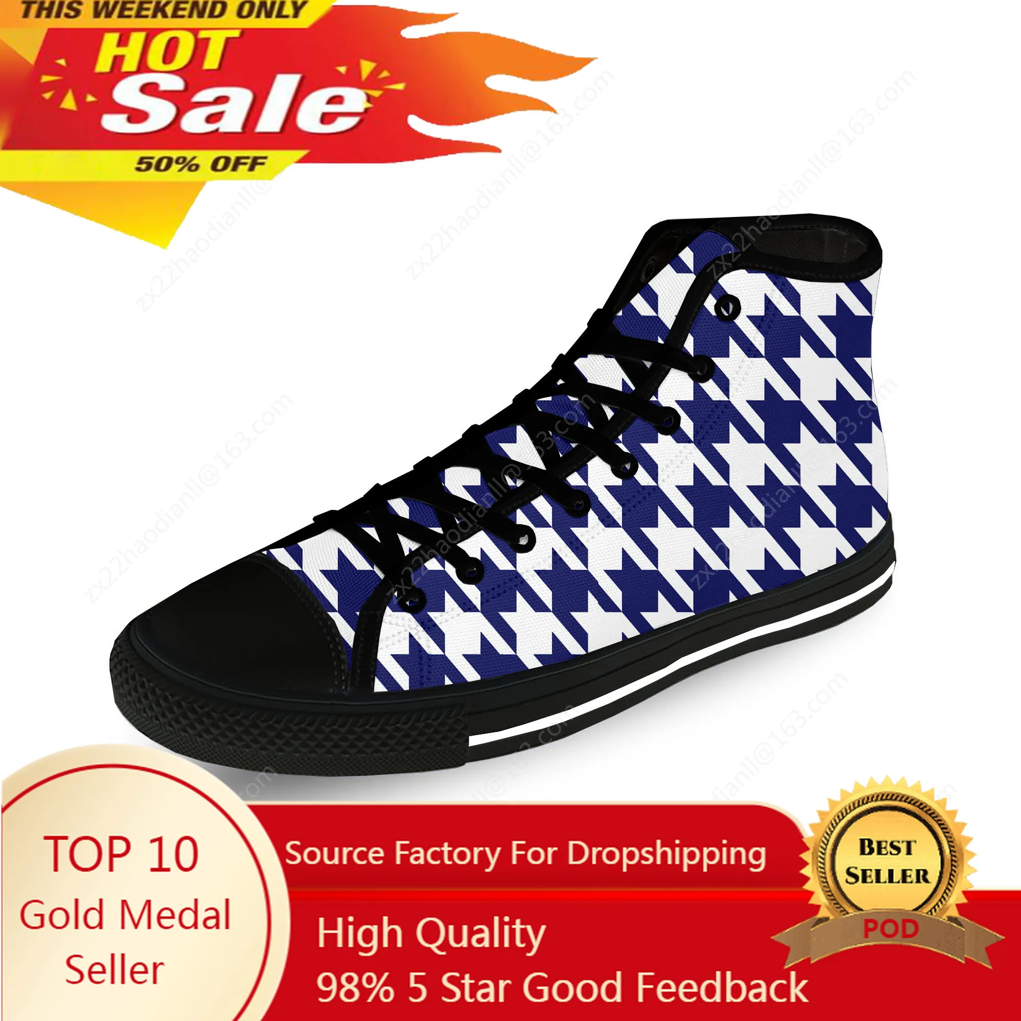 

Houndstooth Pattern Aesthetic Casual Cloth Fashion 3D Print High Top Canvas Shoes Men Women Lightweight Breathable Sneakers