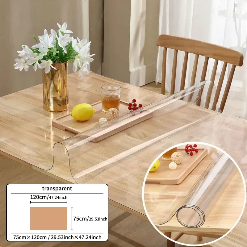 Description Picture 2 of itemSoft Glass Tablecloth Transparent PVC Table Cloth Waterproof Oil Proof Kitchen Dining Rectangular Table Cover Matte Clear