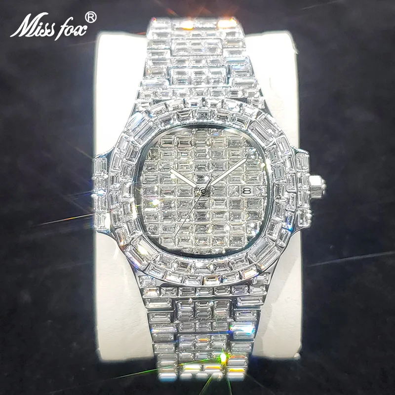 High End Diamond Watch For Men Luxury Iced Out Shiny Quartz Wristwatch Top Brand Original Design Steel Waterproof Clock Hot Sale