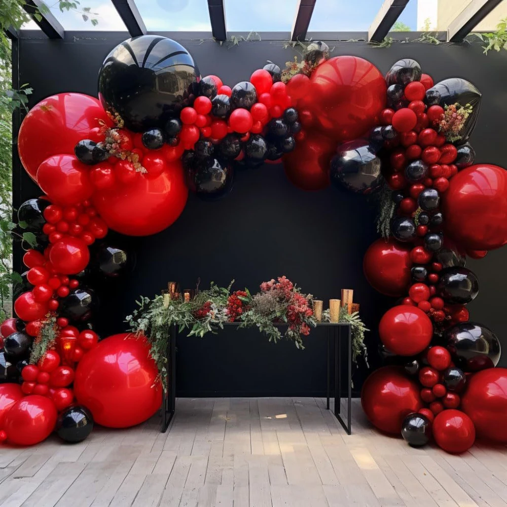 146 Stück schwarz-rote und silberne Ballongirlanden-Set für Hochzeit, Jahrestag, Geburtstagsparty-Dekoration – Detail 7