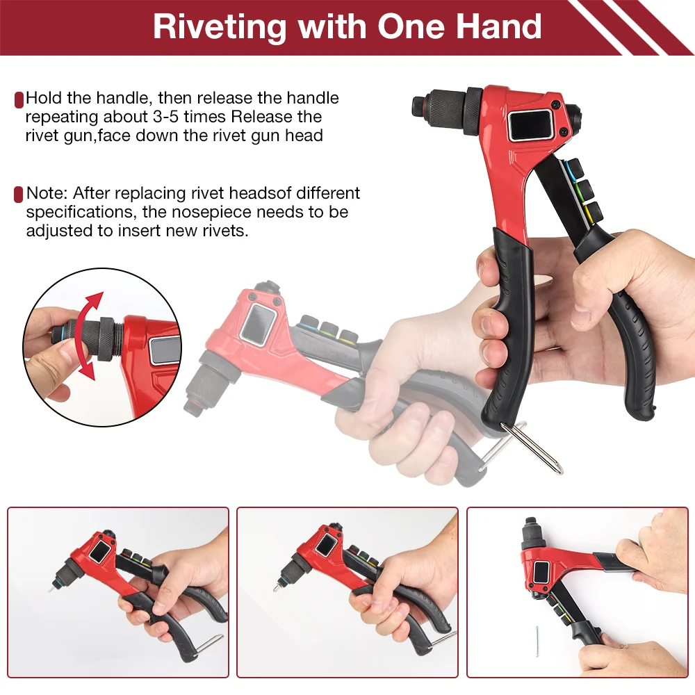 2.4mm/3.2mm/4.0mm/4.8mm Manual Rivet Gun, Home DIY Fast Pull Rivet Tool, Including 80 Rivets, Core-Pulling Rivet Gun Tool Set