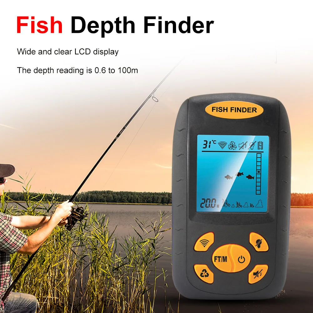 Fish Depth Finder Waterproof Underwater Fishing Finder Battery Operated  Water Depth Echo Sounder 0.6-100M Depth for Fishmen