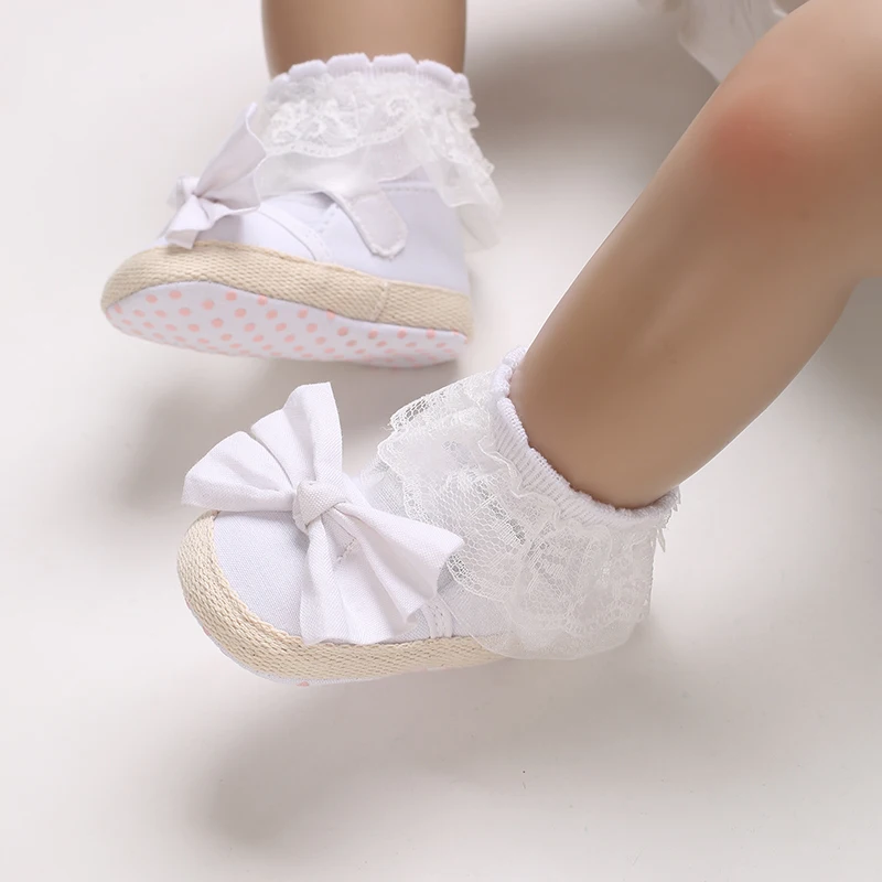 2022 Brand New Baby Shoes Baby Girls Cute Canvas Bow Princess Shoes