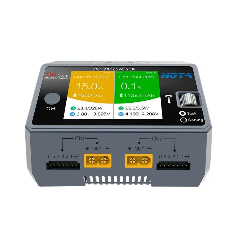HOTA D6 Dual Smart Charger DC650W 15A Built-in Micro USB for 1-6S Lipo LiHV/NiZn/Nicd/NiMH Battery thumbnail 2