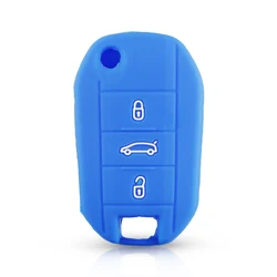 Silicone Cover Bag for 3 - Button Car Key - Durable Remote Key Shell Case (BLUE)