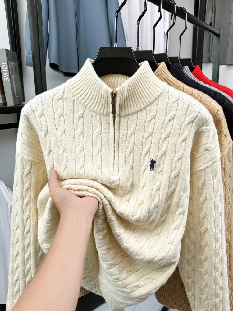 High end luxury brand zipper sweater men's designer new fashion classic Paul Pony embroidery winter warm plush knitted pullover