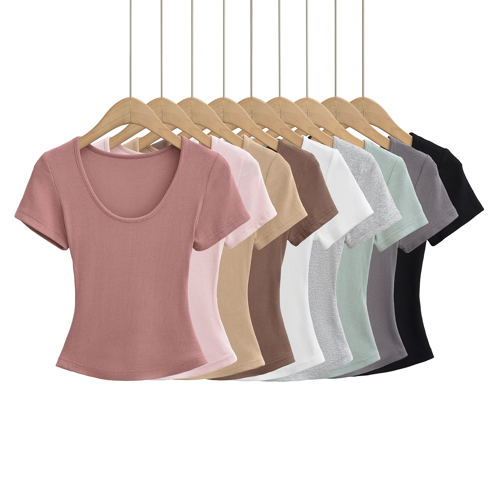 

Summer New Women's Basic Slim U-Neck Short-Sleeved T-Shirt