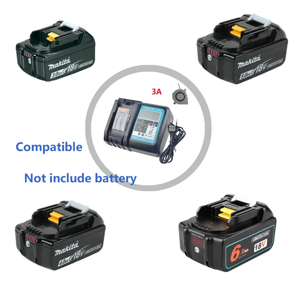 Makita 14.4V 18V Bl1830 Bl1430 BL1860 BL1890 공구 충전기 냉각 팬용 18VRC 배터리 충전기 3A 6A