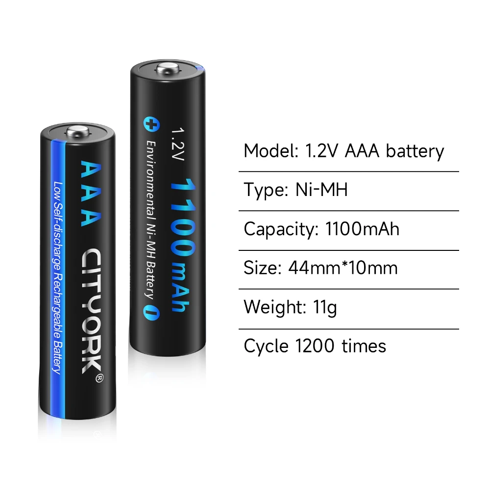 CITYORK 1.2V AAA Ni-MH 1100mAh Rechargeable Batteries 3a battery with 4 Solt LCD display 1.2V AA AAA 2a 3a fast charging charger 2