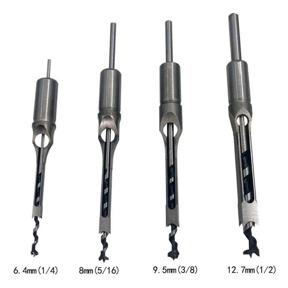 6.4/8/9.5/12.7mm Woodworking Square Hole Drill Bit Square Punching Bit Spiral Slot Chisel Woodworking Tool Punching Bit