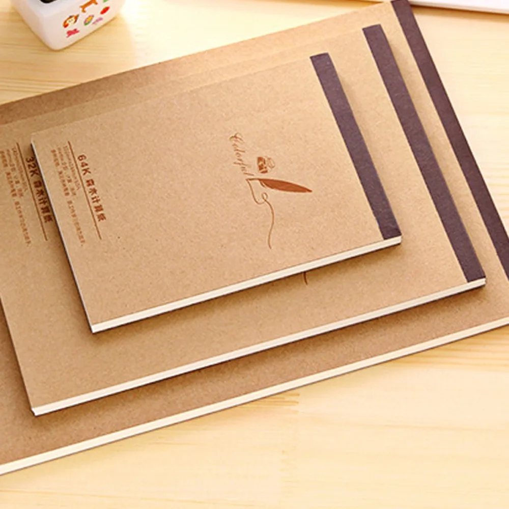 

Notebook Office Kraft Paper Memo Book Simple Hand Paintting Book 18K/32K/64K Page Up and Down Blank Office Supplies