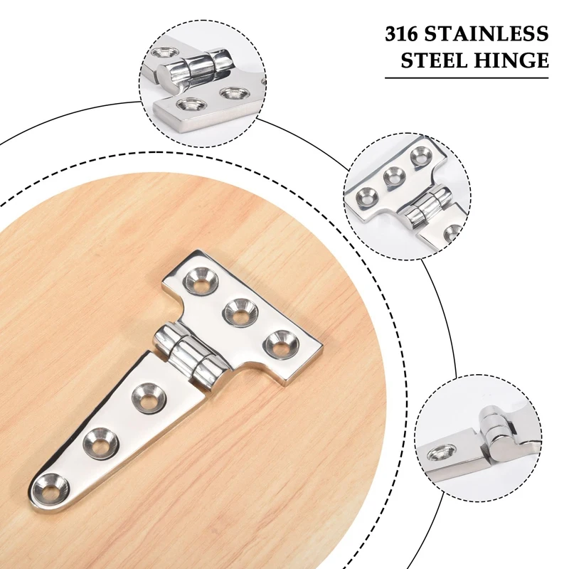 2 PCS Heavy Duty T Hinge 316 Stainless Steel Marine Grade Casting Hinge Door Hatch Boat