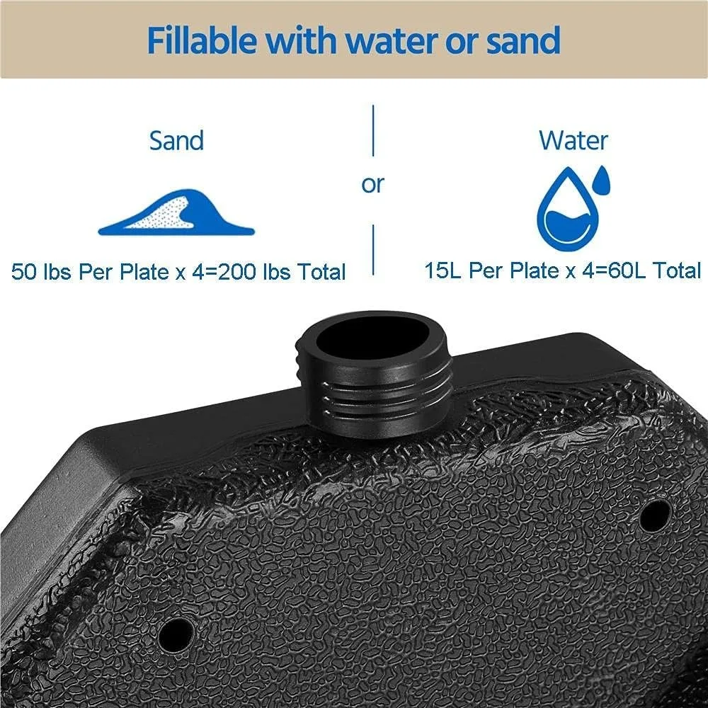 4-Piece Umbrella Base Outdoor Umbrella Stand Square Shaped Cantilever Offset Filled with Water or Sand for Garden 4