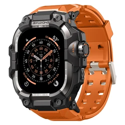Rugged Shockproof Apple Watch Protective Bumper Cover for 46mm Series 11 10 (Black - Orange)