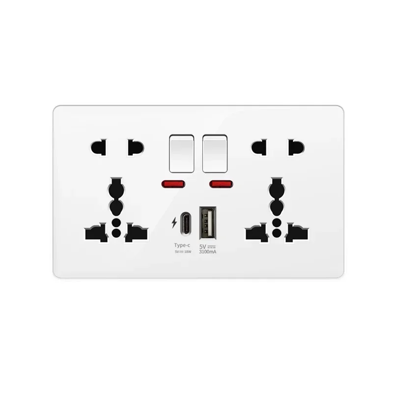 Tomada de Parede com Usb tipo c Carregamento Rápido Inteligente Branco 18w Plugue Elétrico com Pinos Universal Duplo