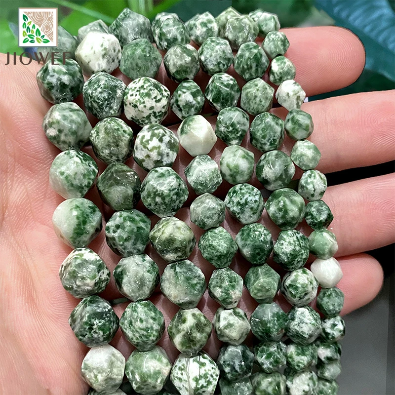 

6/8/10mm Natural Faceted Green Spot Jaspers Spacer Beads 6/8/10mm DIY Earring Bracelet Accessories for Jewelry Making 14" Strand