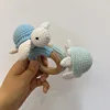 Handmade Crochet Cartoon Sea ​​Turtle Animal Baby Rattle Toys Safe Beech Wood Newborn Handhold Teething Ring Baby Teether 3