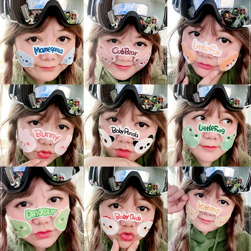 Ski Face Sticker Cartoon Animal Winter Outdoor Sports Sticker Anti-frostbite Face Protection Nose Set