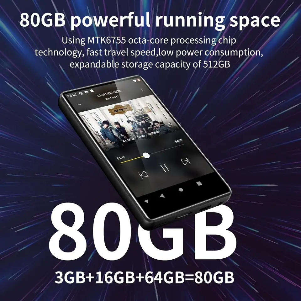 Bluetooth および WiFi を備えた Android 用 80GB (64GB+16GB) MP3