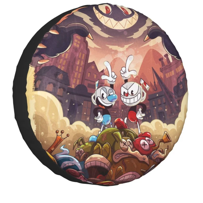 

Hot Game Cartoon Cuphead Mugman Spare Tire Cover Bag Pouch for Jeep Honda Waterproof Car Wheel Covers