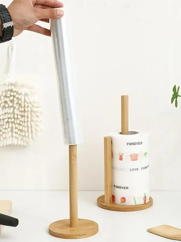 Kitchen Wooden Paper Towel Holder Toilet Paper Holder Kitchen Storage Rack Toilet Paper Rack Toilet Roll Holder Paper Towel Rack Tissue Holder Bathroom Tissue Vertical Stand Disposable Paper Pot Kitchen Toilet Storage Accessories