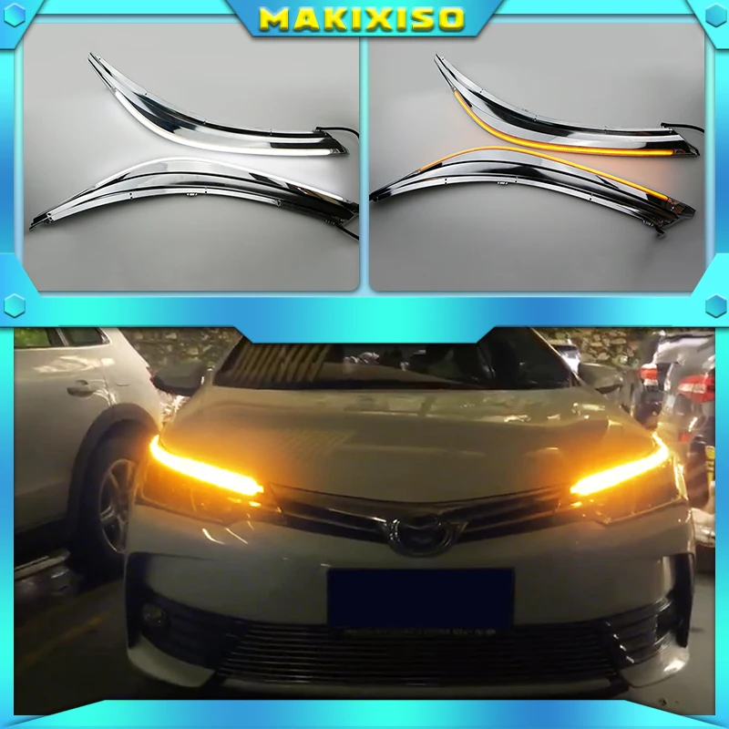 

Для Toyota corolla 2014 - 2019 светодиодные дневные ходовые огни, противотуманные фары с потоковым динамическим желтым сигналом поворота