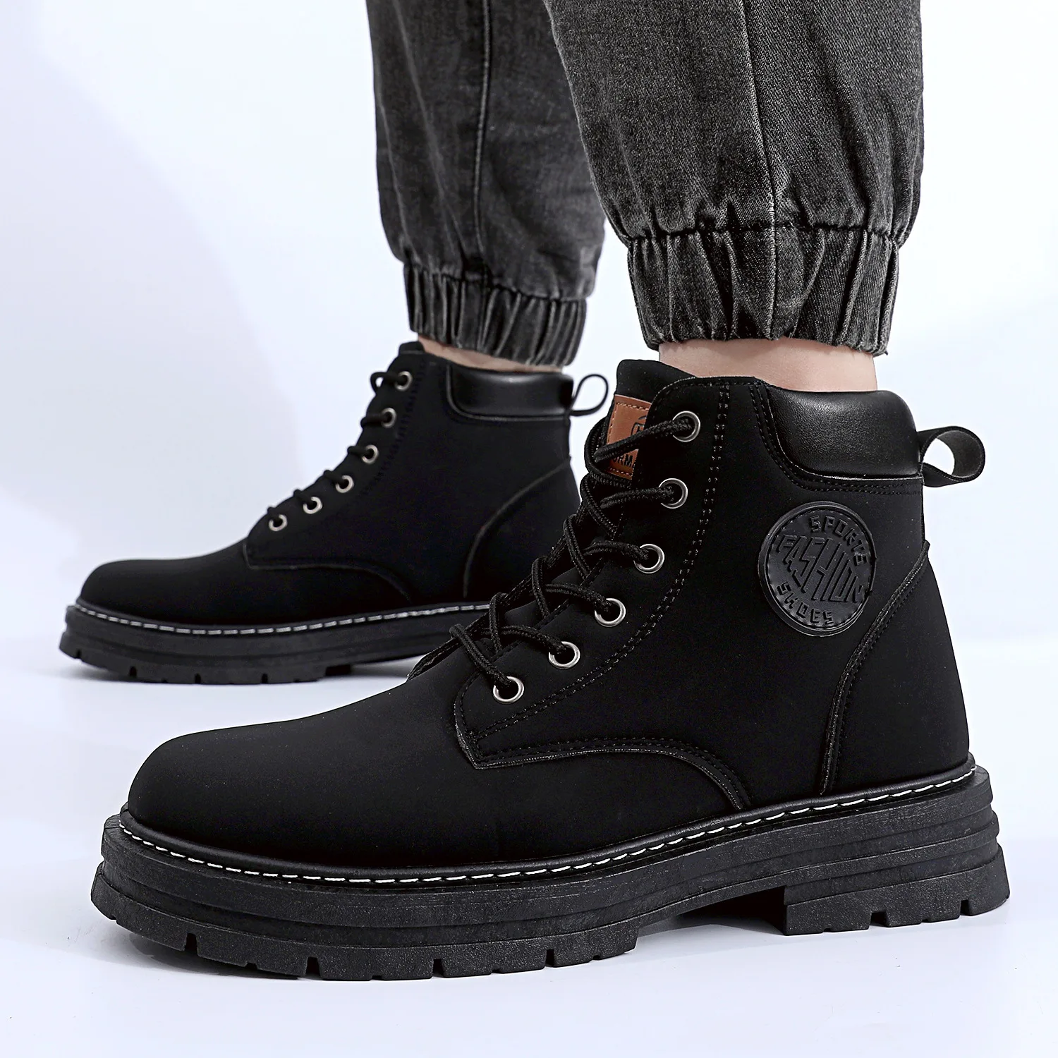 Black  Winter Boots Men Cool Casual Fur Boots for Youth Boys Plush Print Platform Sneakers Men Autumn Shoes 2023New