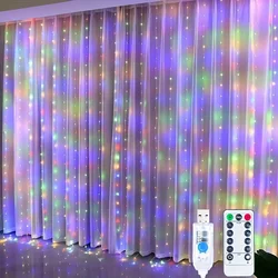 Luminous LED Curtain String Lights with 8 Glowing Modes - 3Mx3M 300LED (Multicolor)