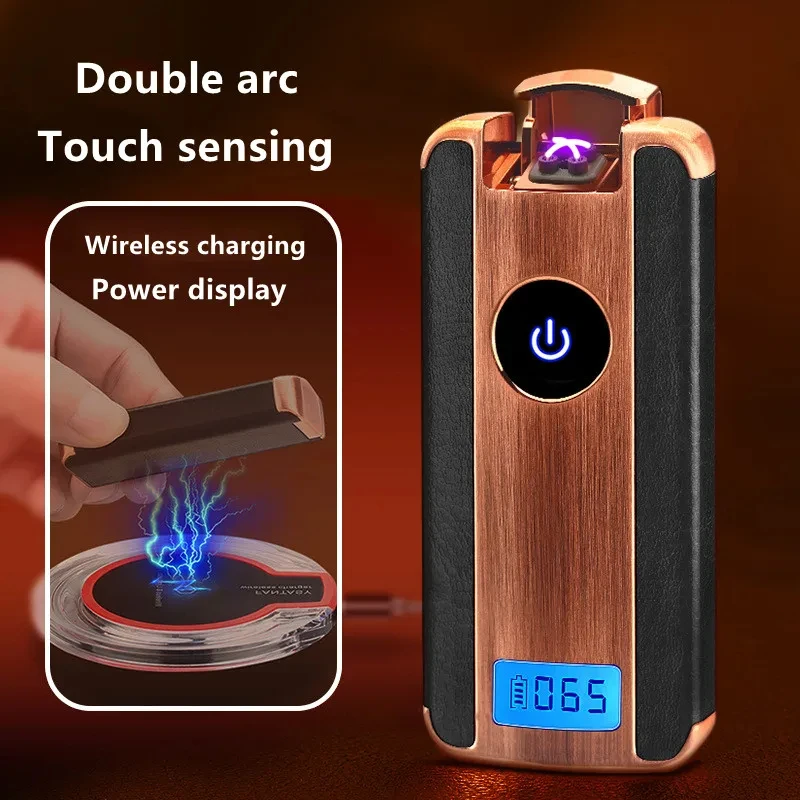 

USB Charging LED Display Dual Arc Windproof Pulse Lighter Outdoor Electric Flameless Metal Cigar Lighter High-end Gift for Men