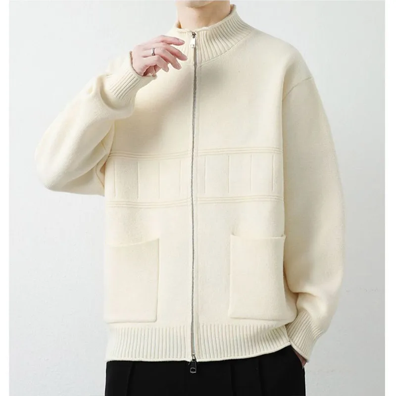 

2023 Autumn KPOP Fashion Style Harajuku Slim Fit Knitwear Loose Casual All Match Outerwear Pockets Cardigan Long Sleeve Sweaters