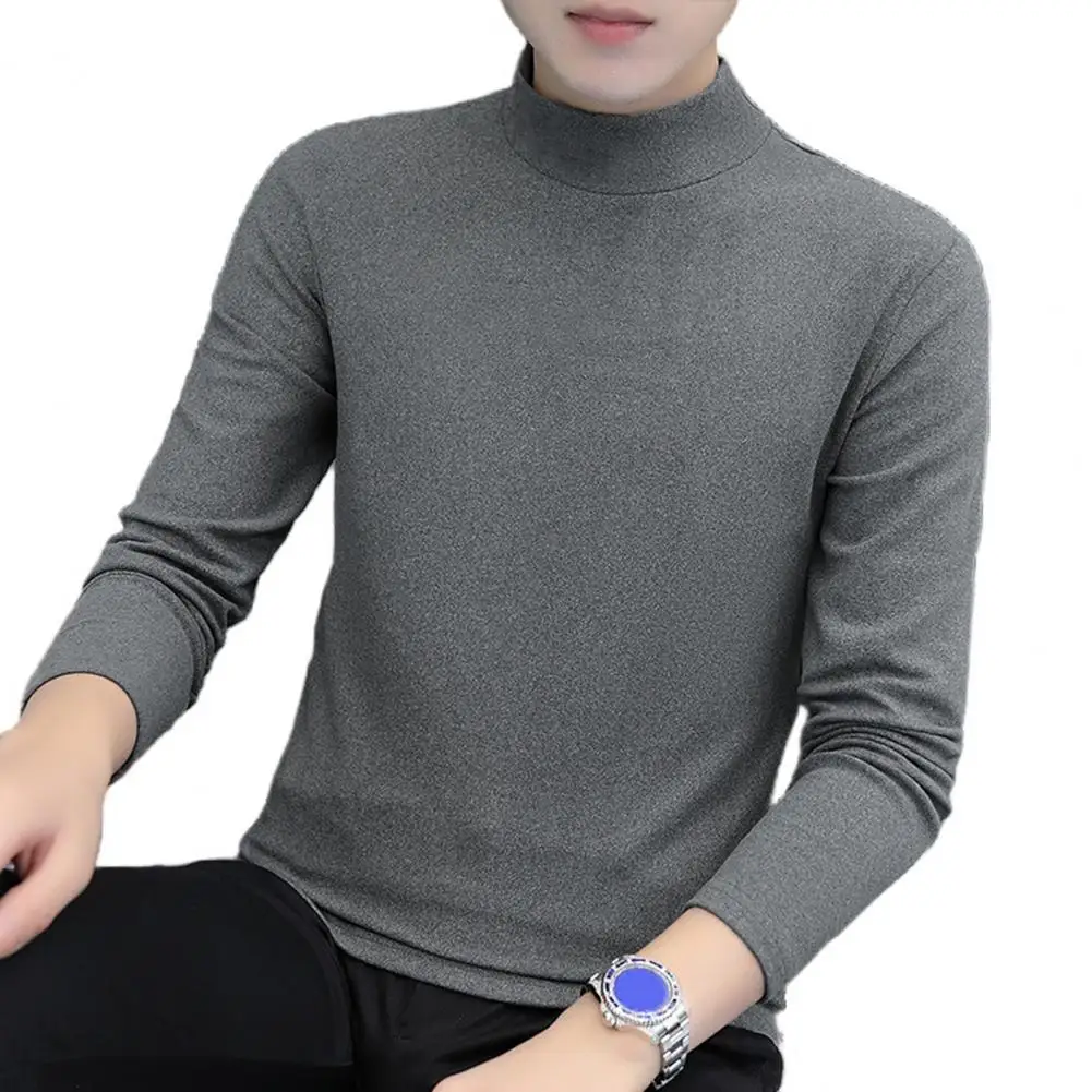 

Men T-shirt Stretchy Versatile Warm Autumn Winter Double Sided Velvet Bottoming Business Top Business Top for School