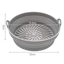 Foldable Reusable Silicone Air Fryer Liners - Non-Stick Food Safe Basket (Gray Round)